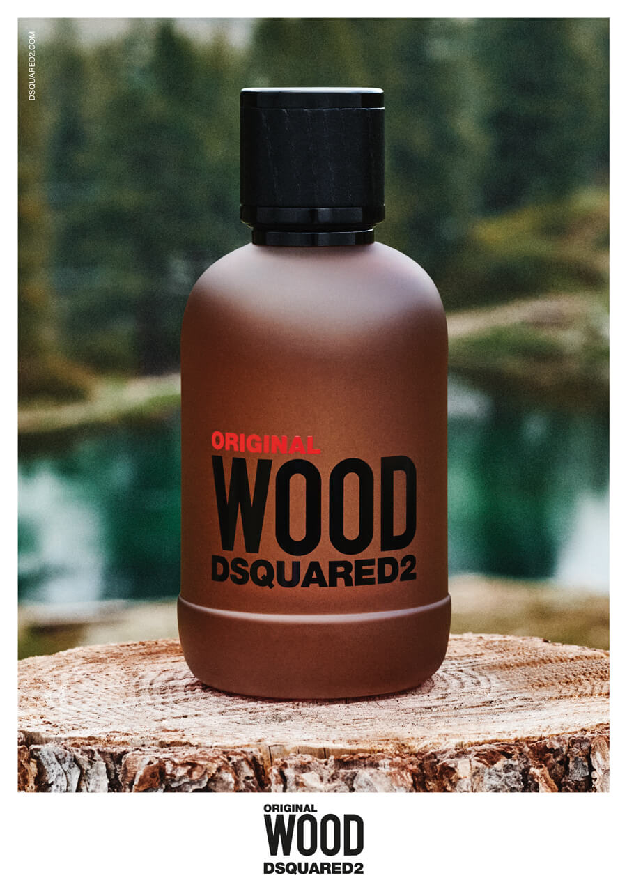 A bottle of Original Wood, the new fragrance for him by Dsquared2.